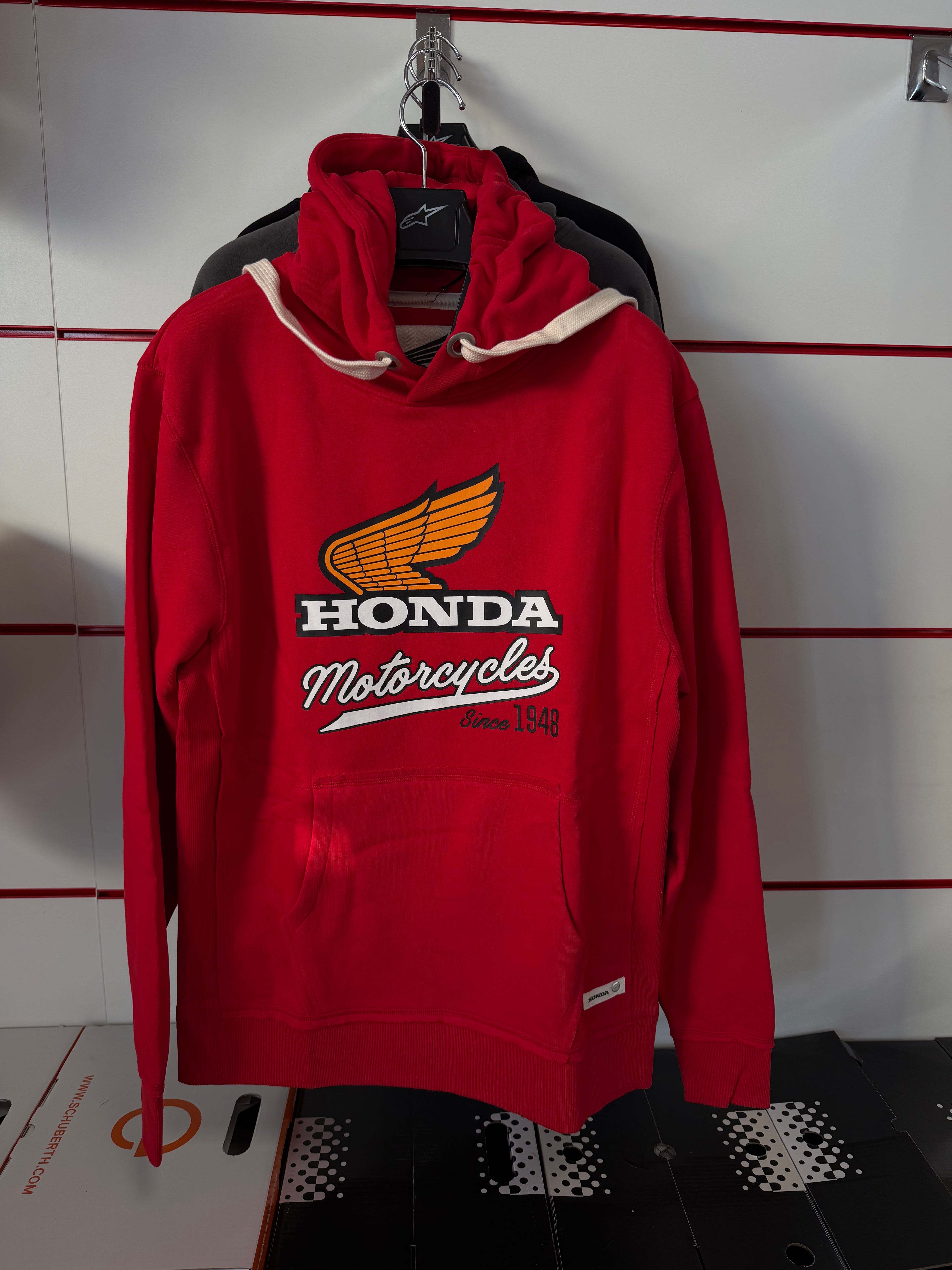 Felpa Honda Vintage Motorcycles – Rossa con Logo Bianco/Arancione